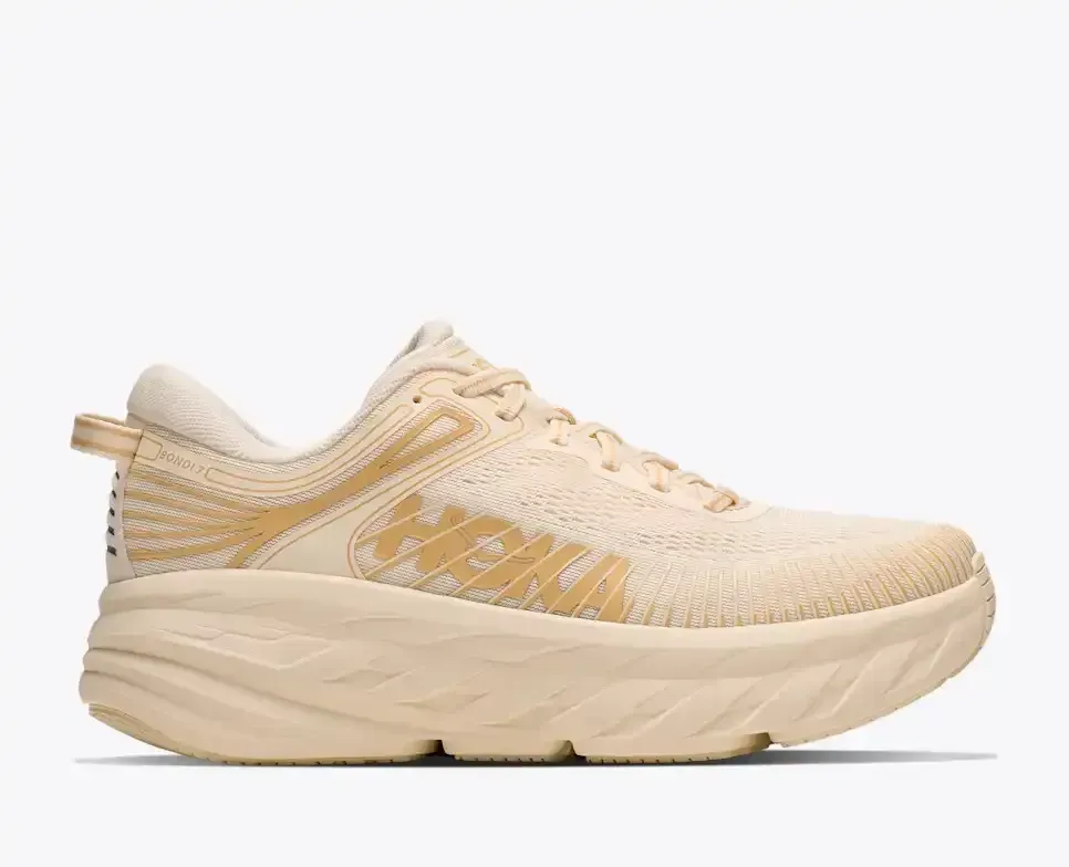 HOKA Bondi 7 Vintage Yellow Honeycomb (Women’s) - Women's Running Shoes - front view