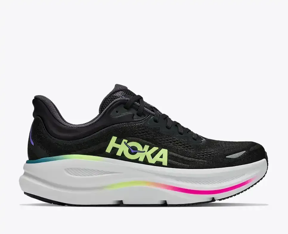 HOKA Bondi 9 Black Neon Yuzu - Men's Road Running Shoes & Trainers - front view