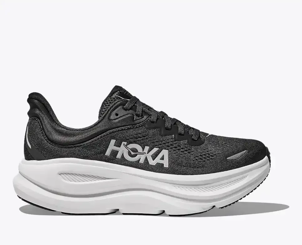 HOKA Bondi 9 Black White (Women’s) - Road Running Shoes - front view