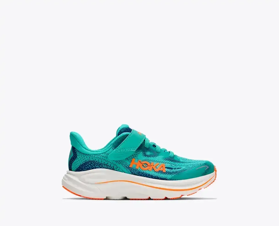 HOKA Clifton 10 Night Glow Blue Electric Aqua (Little Kids) - Clifton 10 - front view