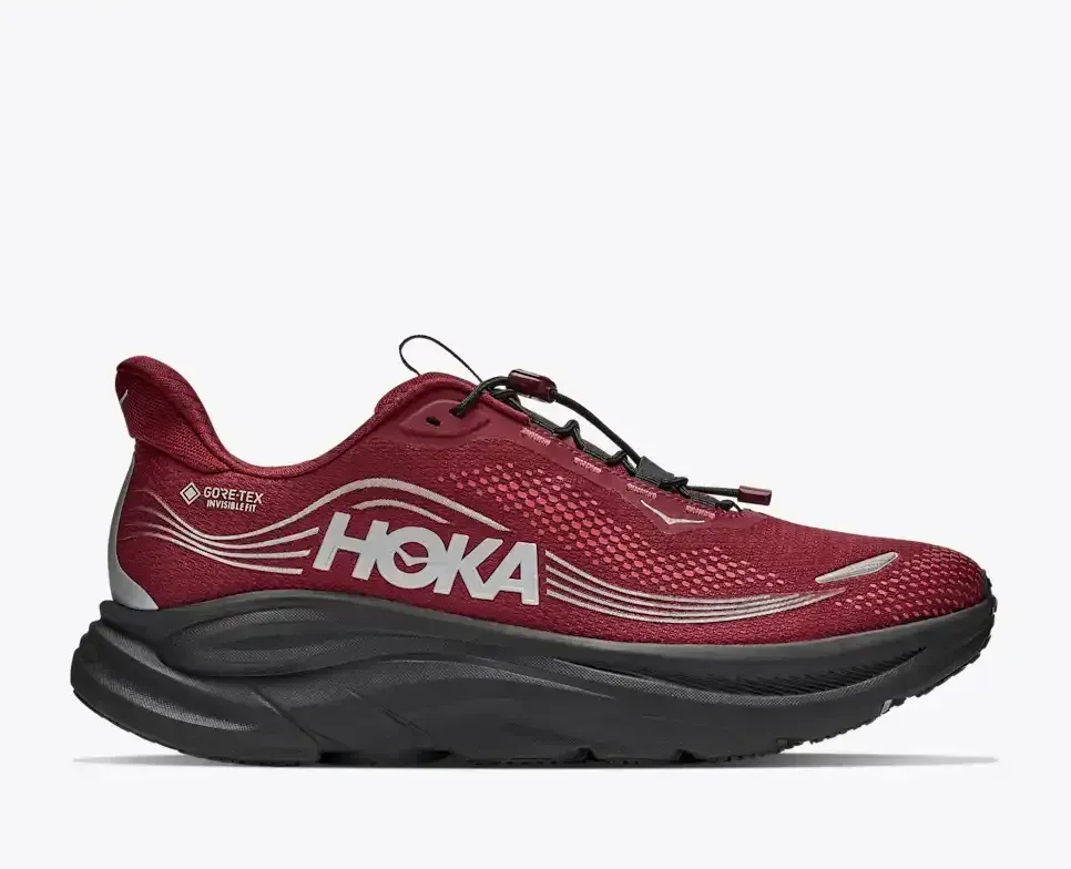 HOKA Clifton 11 GORE-TEX® Varsity Burgundy Carbon Black - Men's Road Running Shoes & Trainers - front view