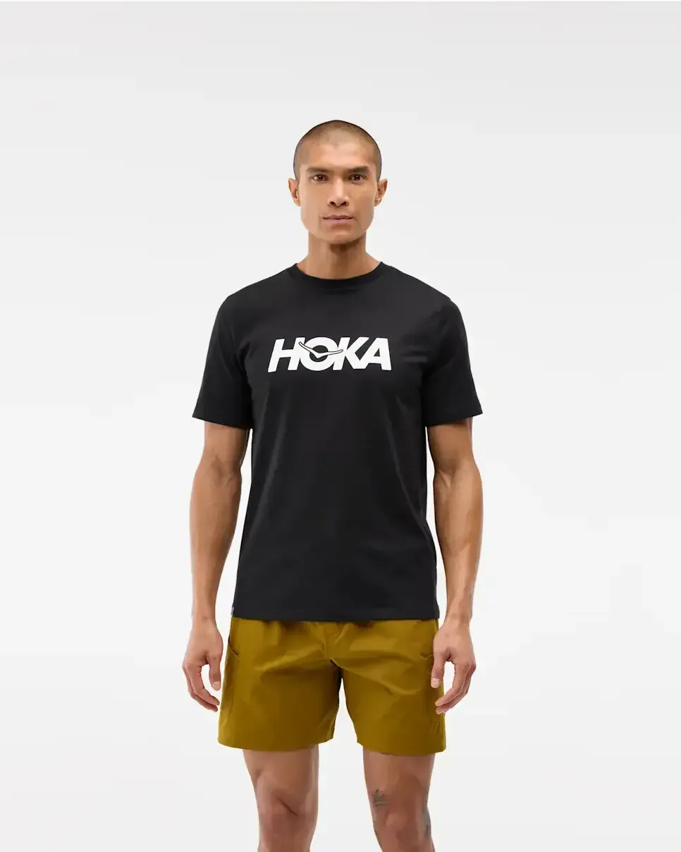 HOKA Core Logo Graphic Tee Black - Men's Running Clothing & Gear - front view