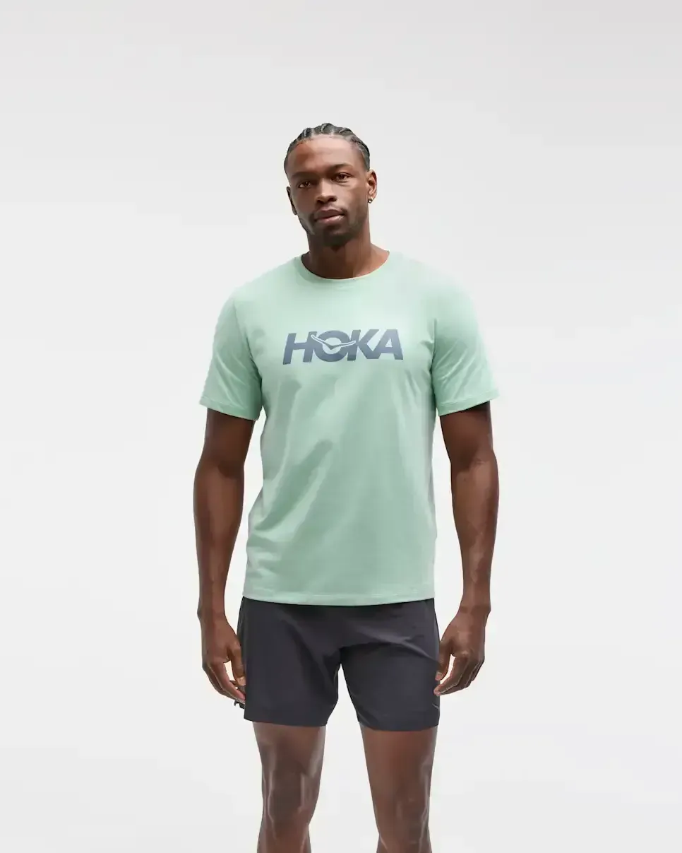 HOKA Core Logo Graphic Tee Sage - Men's Running Clothing & Gear - front view