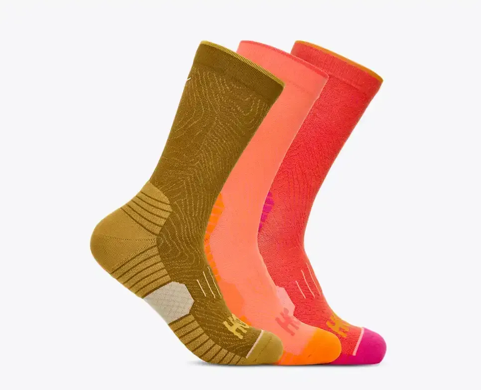HOKA Crew Run Sock 3-Pack Crwy Seed/Neon Cantlpe/Bell Pepper - Men's HOKA Exclusives - front view