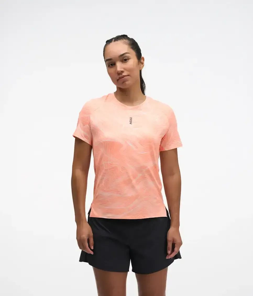 HOKA EveryRun Short Sleeve Sunstone Prt (Women’s) - Women's Products - front view