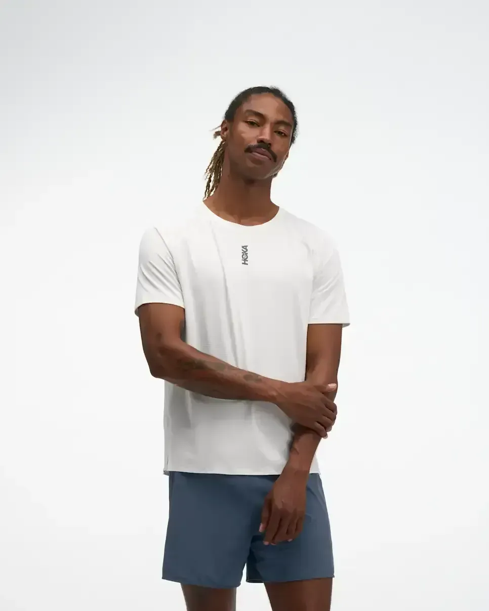 HOKA EveryRun Short Sleeve White - Men's New Arrivals - front view