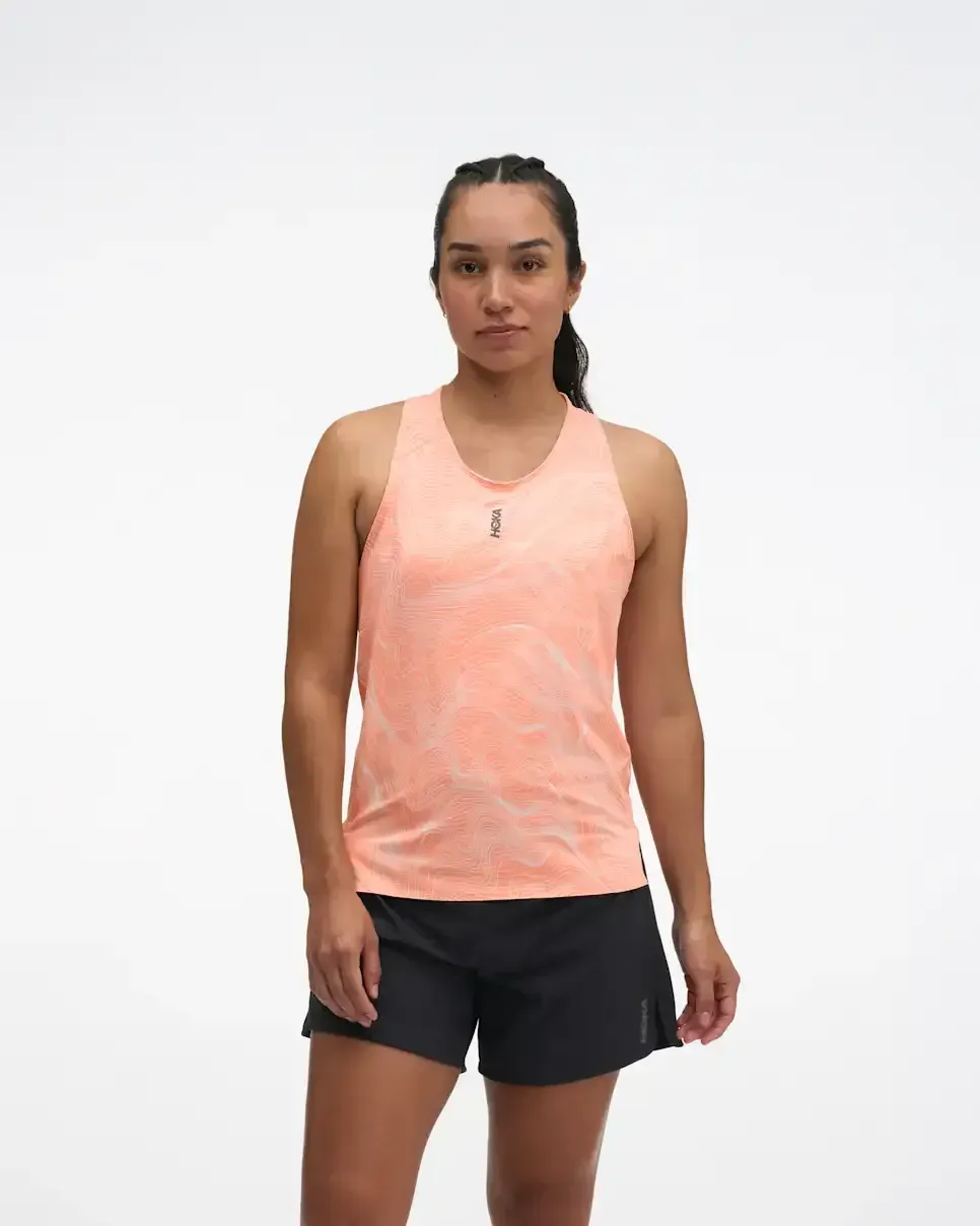 HOKA EveryRun Tank Sunstone Prt (Women’s) - Women's HOKA Exclusives - front view