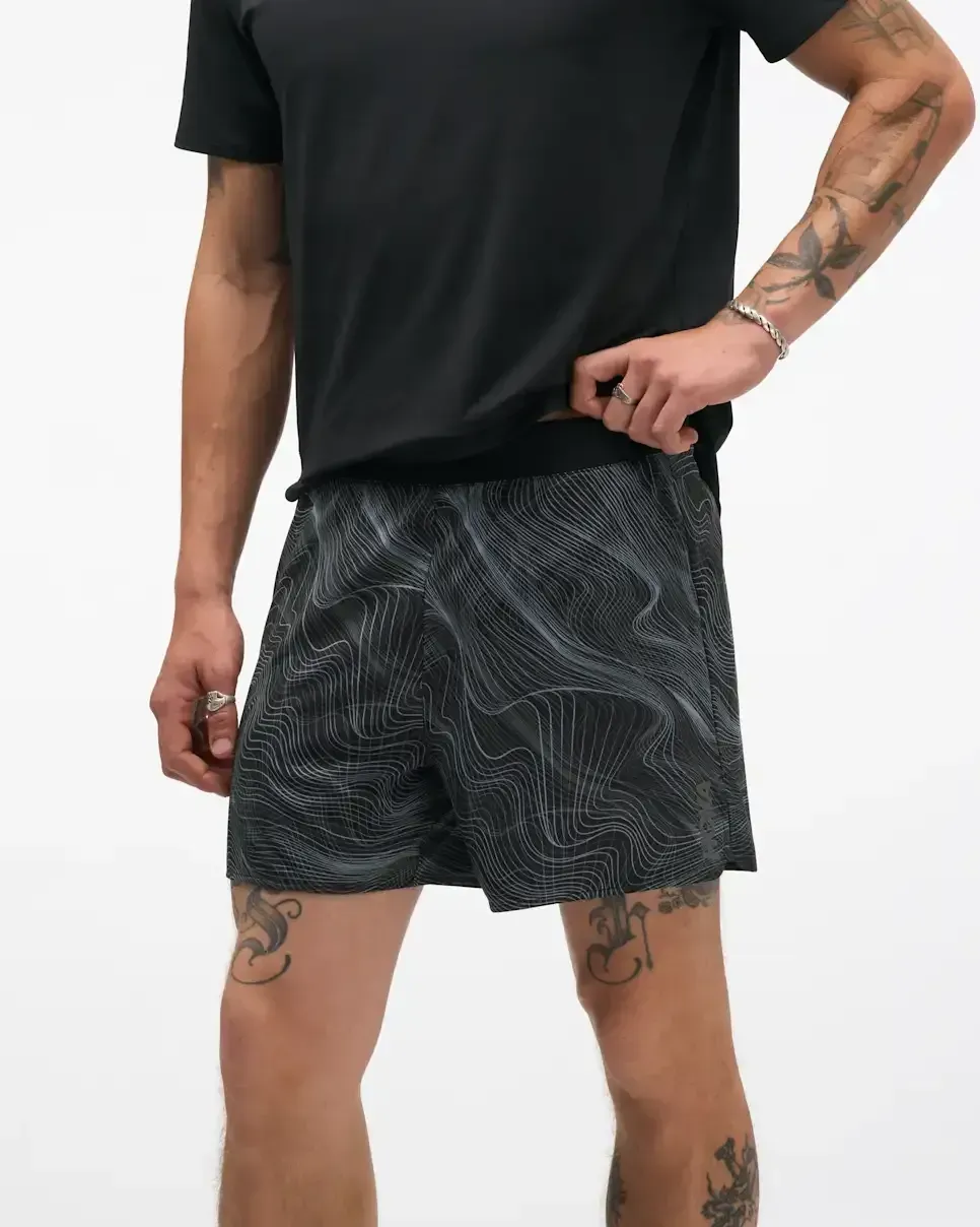 HOKA Glide Short 5” Brief Black White Prt - Men's Running Clothing & Gear - front view