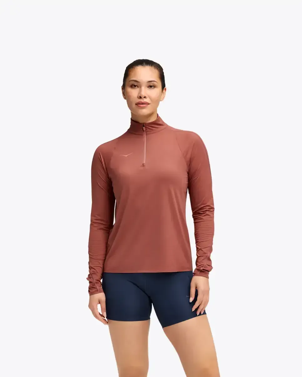 HOKA GlideTech Quarter Zip Rouge (Women’s) - Women's Products - front view