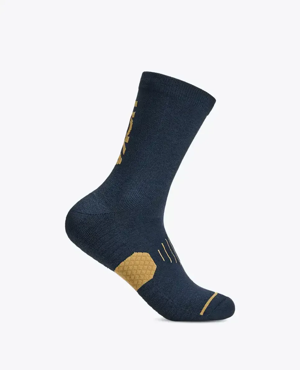 HOKA Graphic Crew Run Sock Varsity Navy Gold - Men's HOKA Exclusives - front view