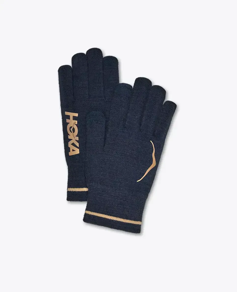 HOKA Knit Gloves Varsity Navy Gold - Men's HOKA Exclusives - front view