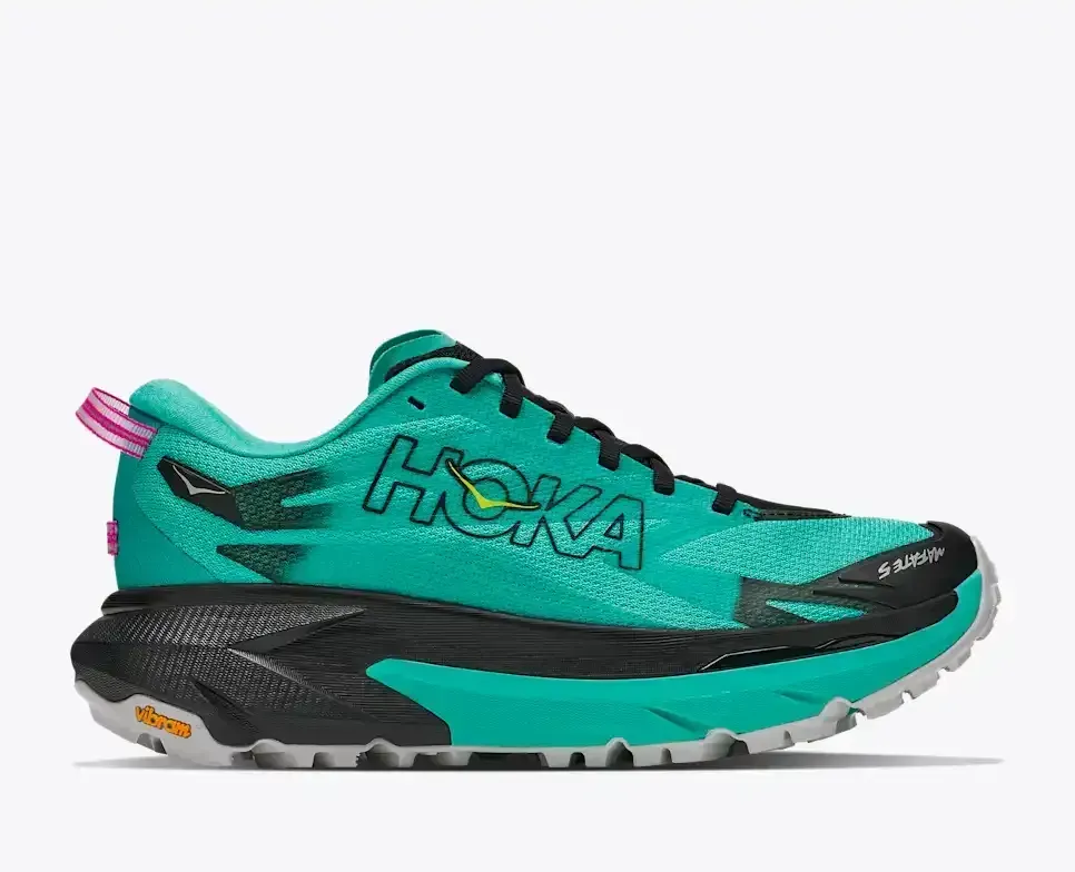 HOKA Mafate 5 Black Electric Aqua (Women’s) - Hiking Boots & Shoes - front view