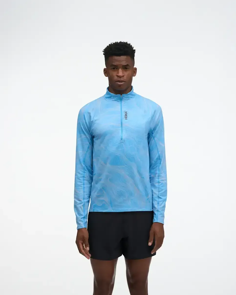 HOKA SkyForm Half Zip Mineral Blue Prt - Men's Running Clothing & Gear - front view